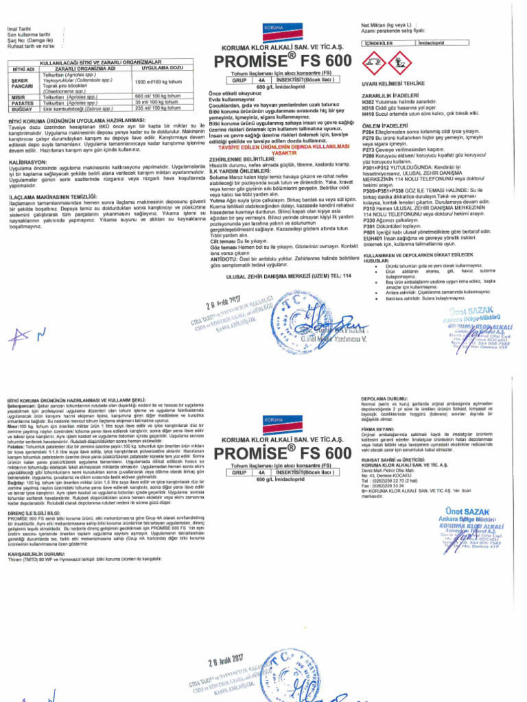 Promi̇se FS 600 Eti̇ket Ocak 2018 | PDF