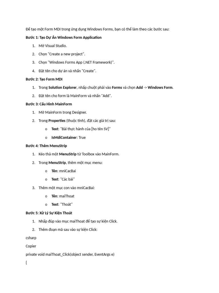 Bư C 1: T o D Án Windows Form Application | PDF