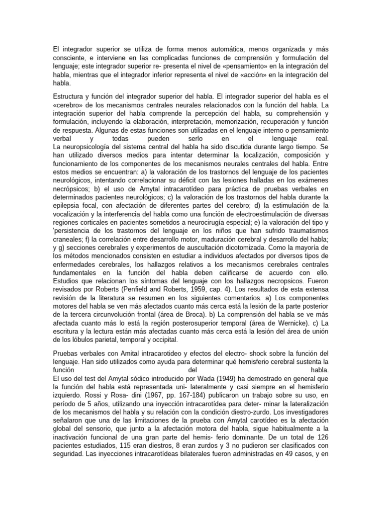 Funciones del Integrador Superior del Habla | PDF | Hemisferio cerebral ...