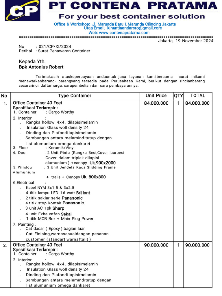 Penawaran Container Cargo Worthy | PDF