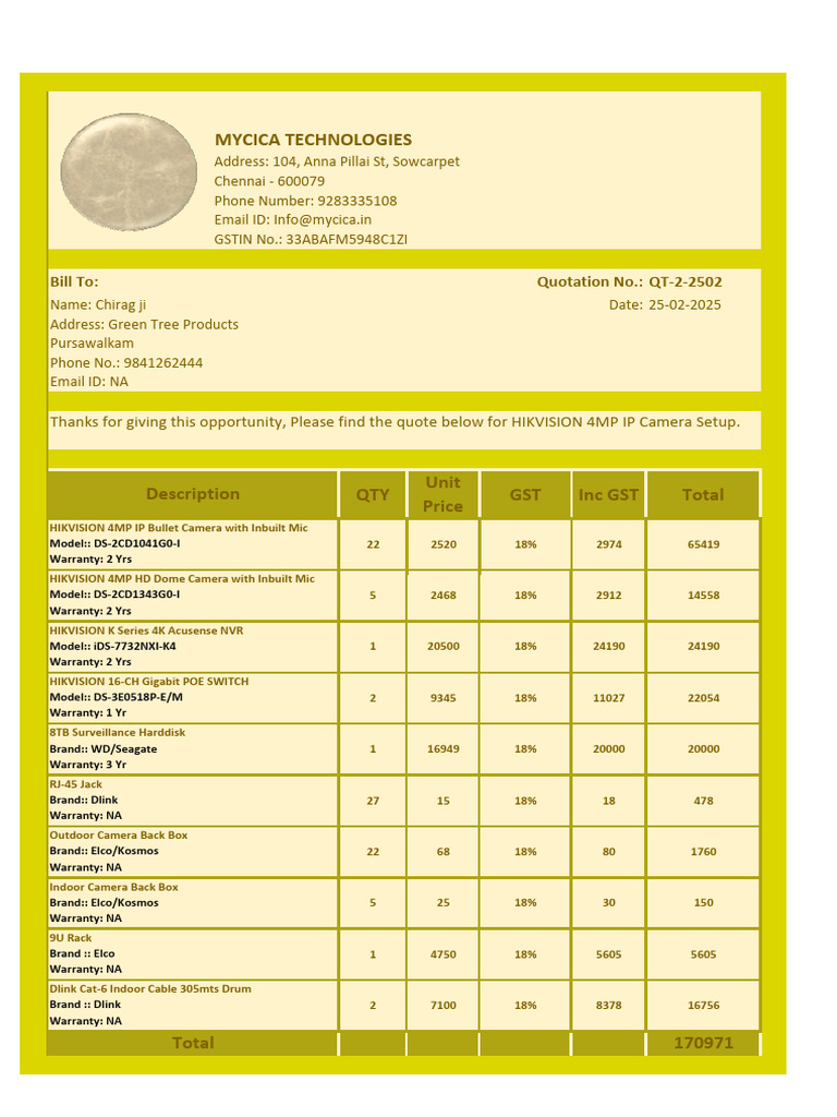 Chiragji IP Cameras Quote 250225 | PDF