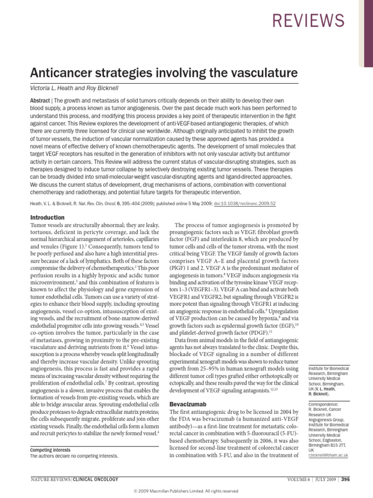 Anti-Angiogenic Therapies in Cancer | PDF | Angiogenesis | Vascular ...
