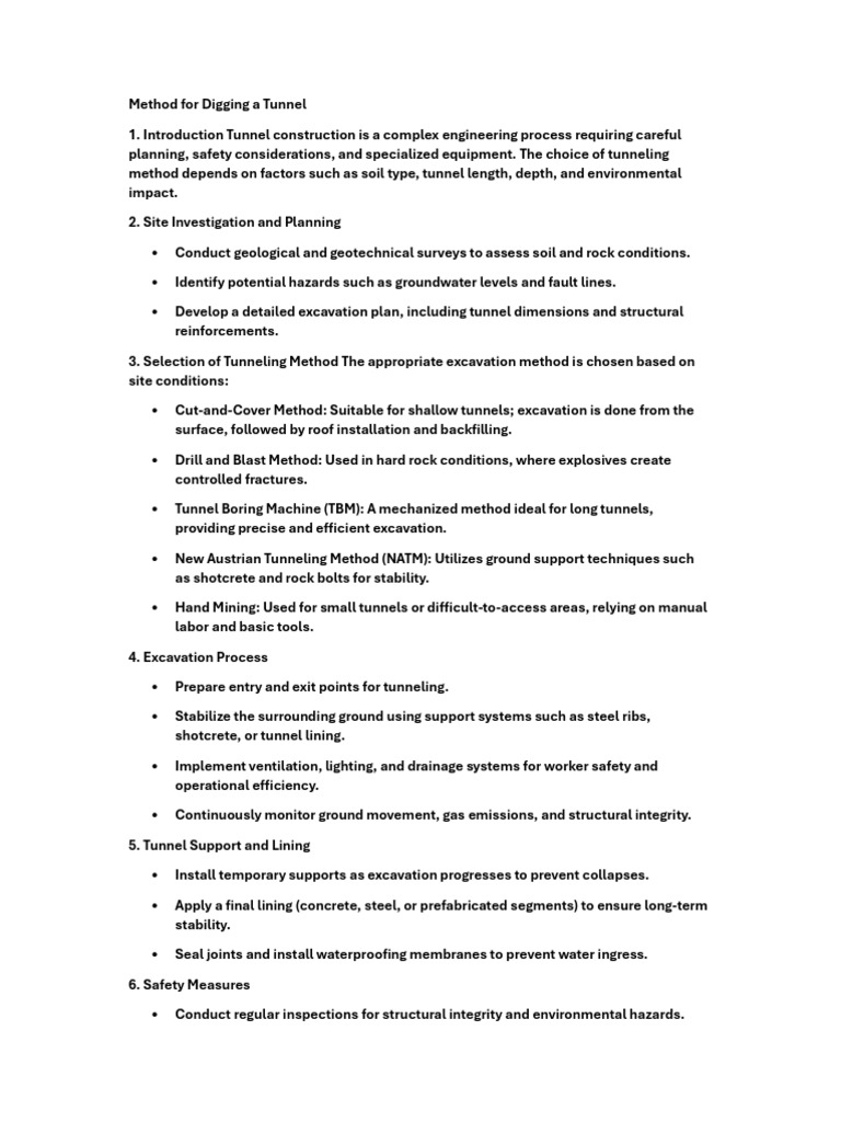 Tunnel Digging Methods and Safety | PDF | Tunnel | Civil Engineering