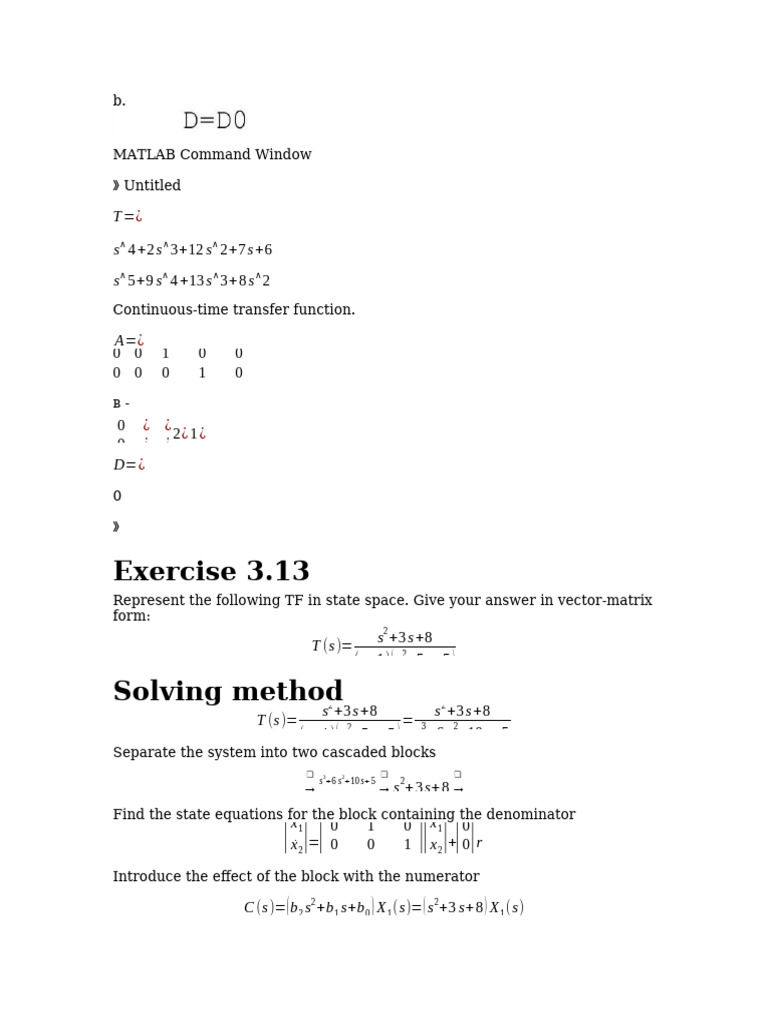 MATLAB State Space Transfer Functions | PDF | Mathematical Analysis ...