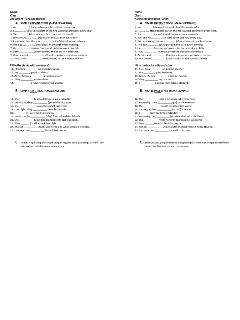 Simple Present and Past Tense Exercises | PDF | Grammar | Linguistics