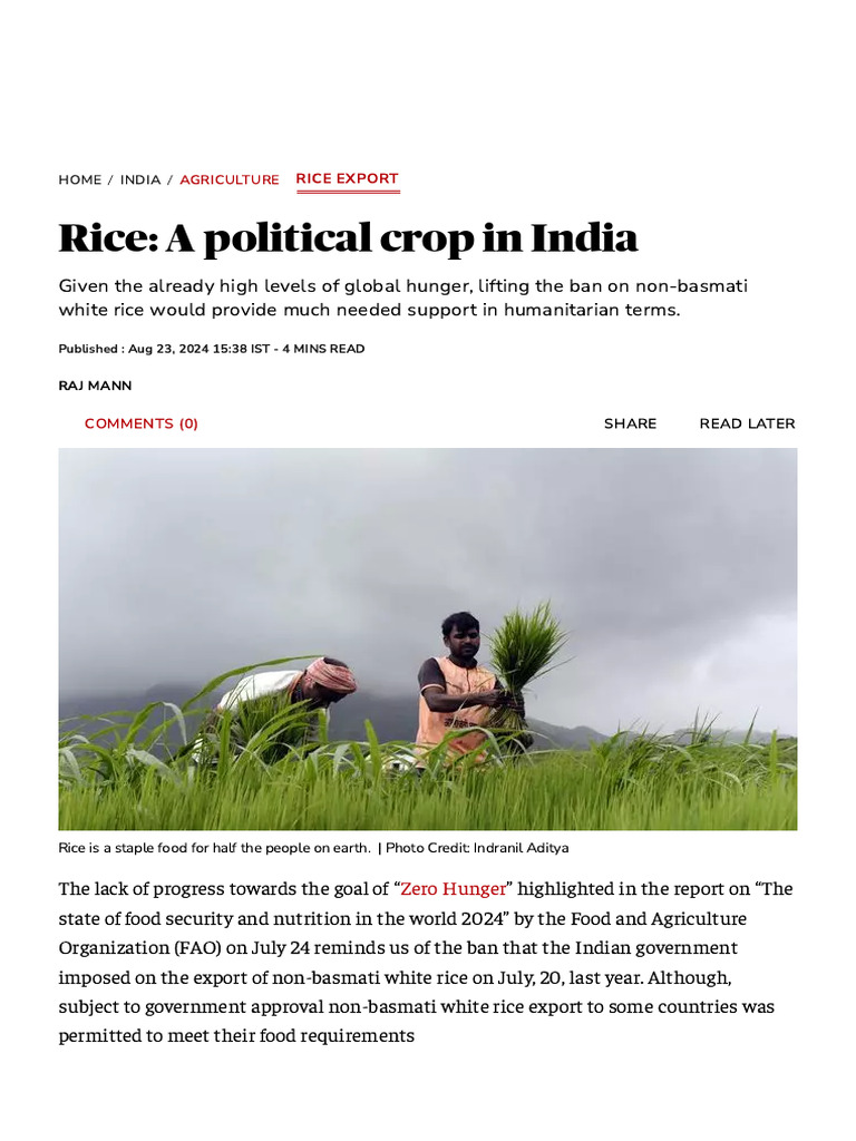 Rice, A Political Tool - India's Ban On Non-Basmati White Rice Leaves ...