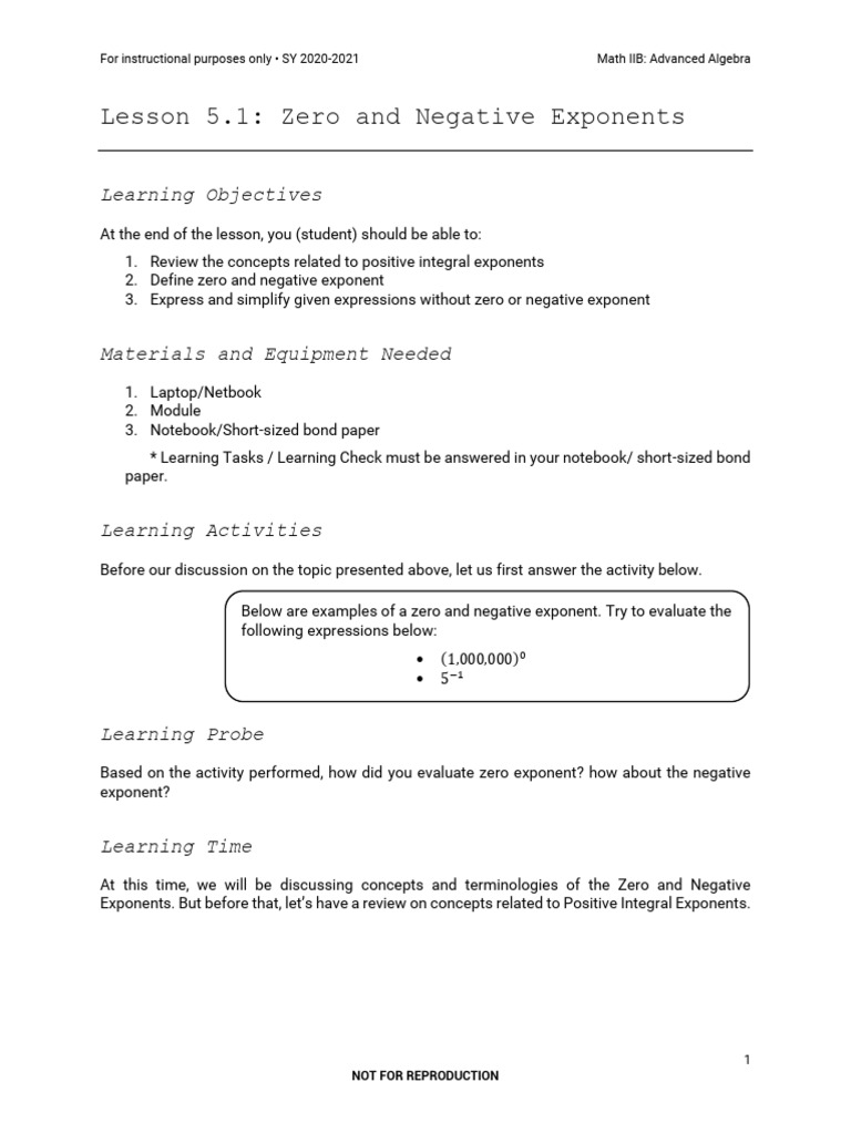 Understanding Zero and Negative Exponents | PDF | Exponentiation ...