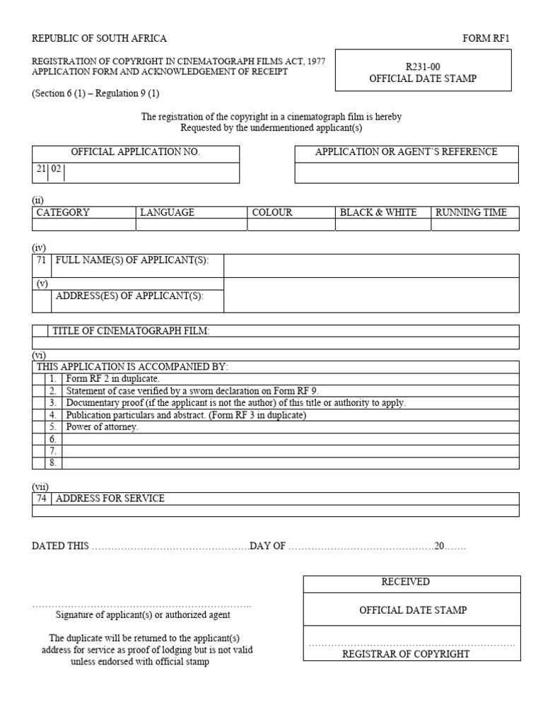 Copyright Registration Form for Films | PDF