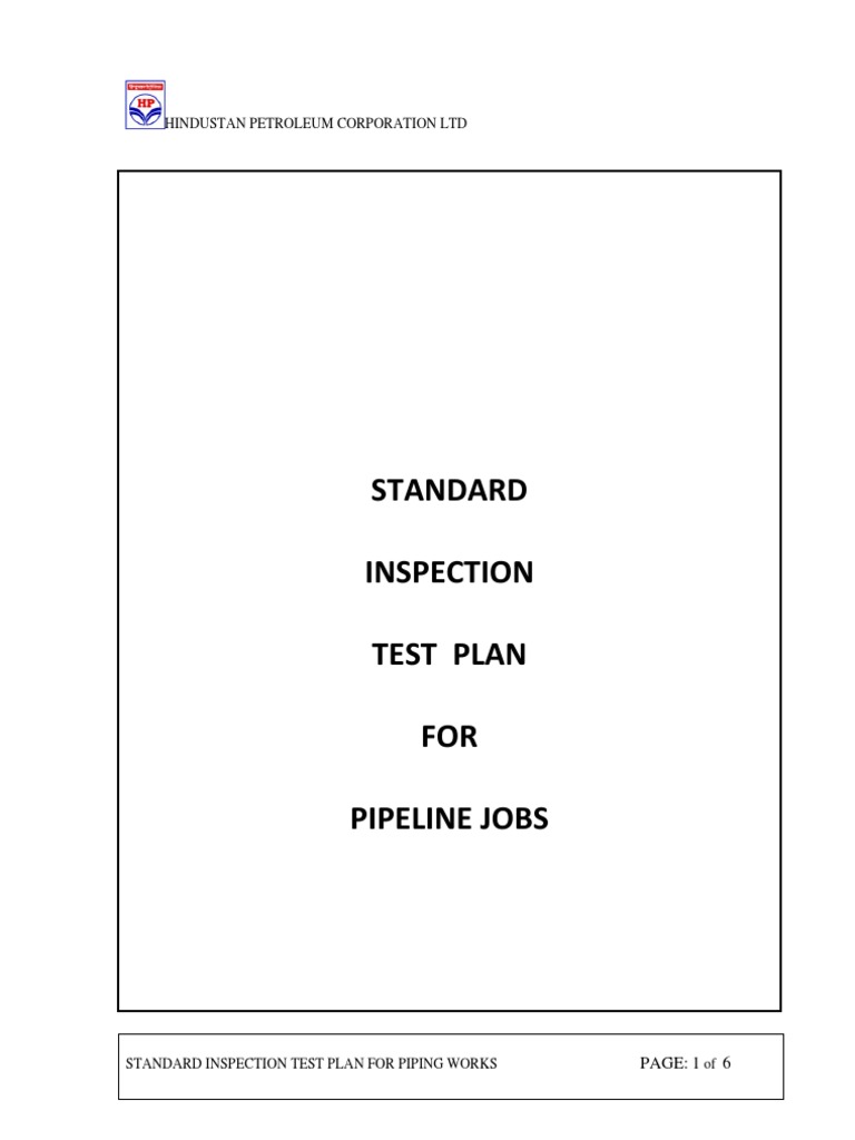 Inspection Test Plan For Pipeline Jobs PDF