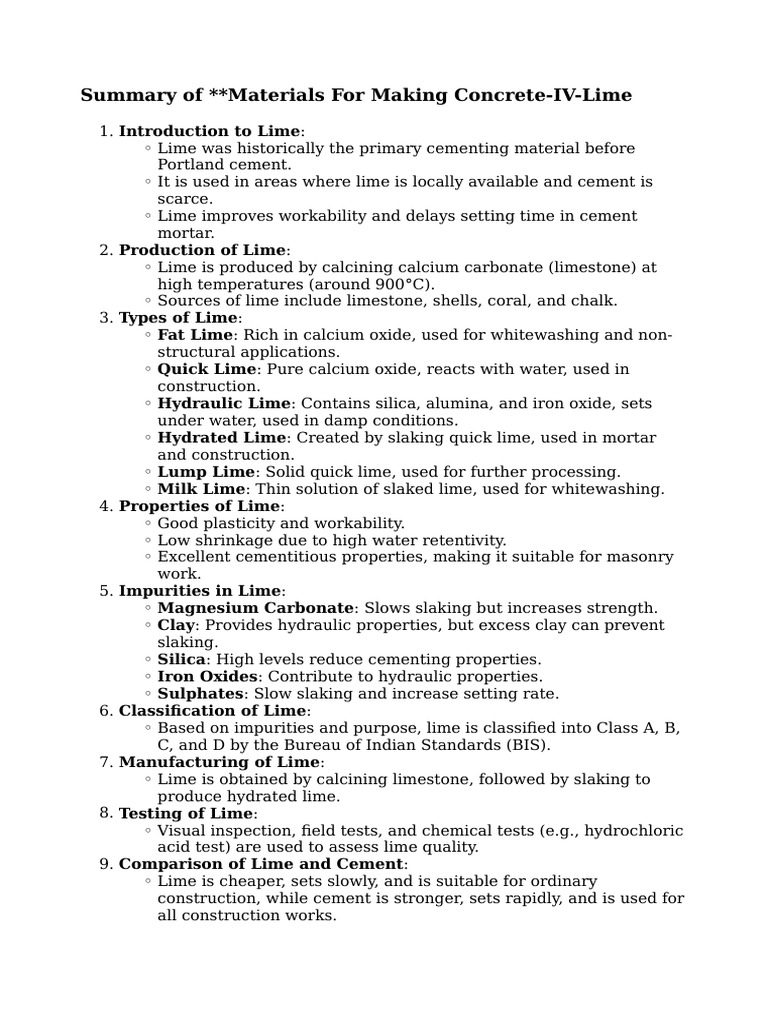 Lime in Concrete: Types and Benefits | PDF | Lime (Material) | Concrete