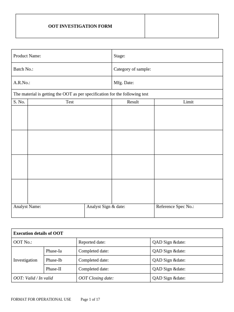 OOT Investigation Form 75-10 | PDF | Chromatography | High Performance ...