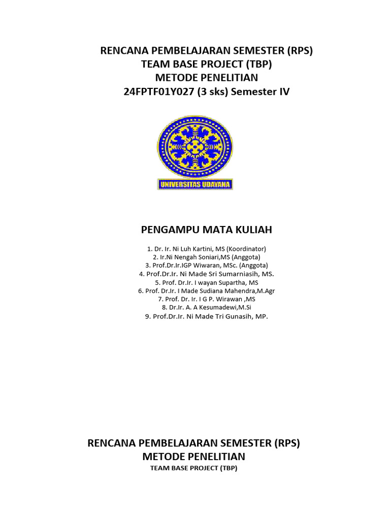 RPS Metode Penelitian Agroekoteknologi | PDF