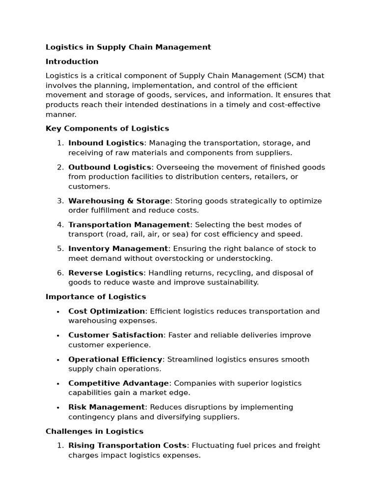 Essential Logistics in Supply Chains | PDF | Logistics | Supply Chain ...