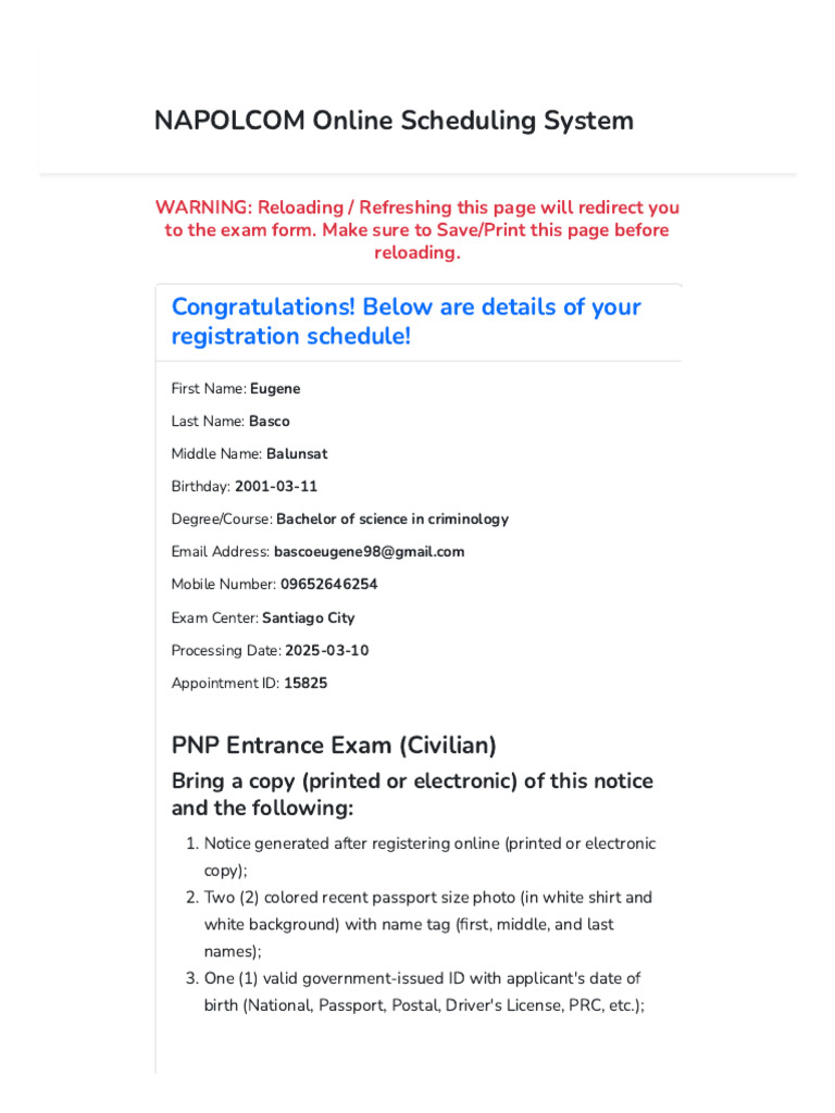NAPOLCOM Exam Application Guide | PDF