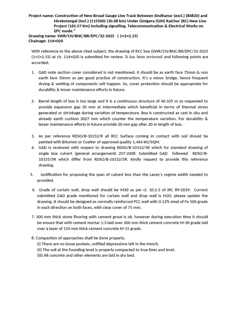 Reply RCC BOX CH 114 020 | PDF | Building Engineering | Civil Engineering