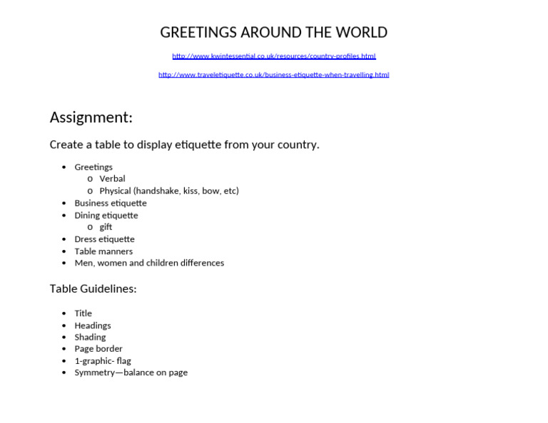 Global Greeting Etiquette Guide | PDF
