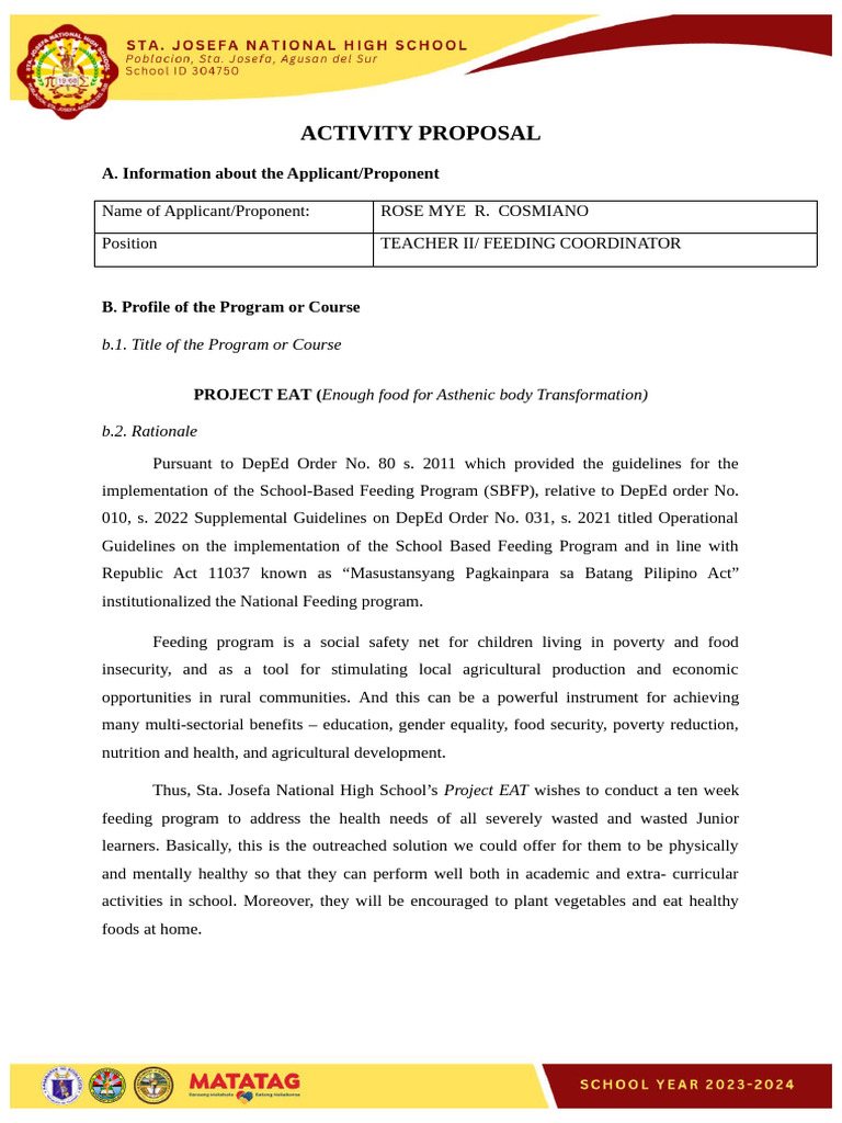 Project EAT: School Feeding Program | PDF | Curriculum | Food Security