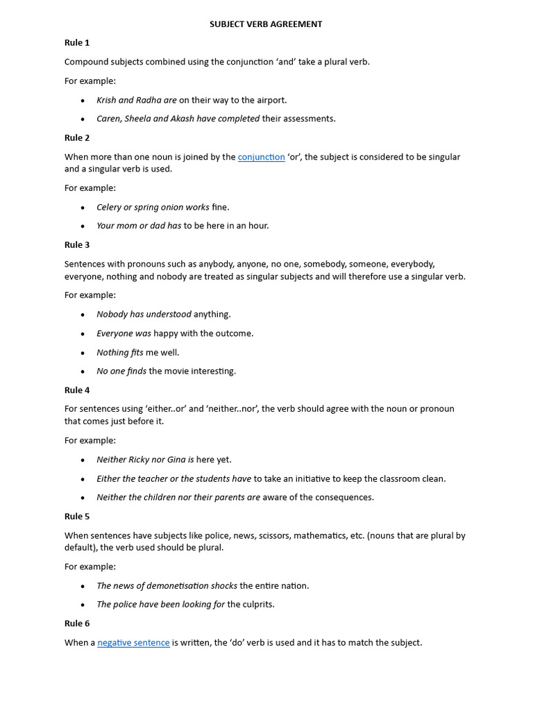Subject-Verb Agreement Rules Explained | PDF | Grammatical Number | Plural