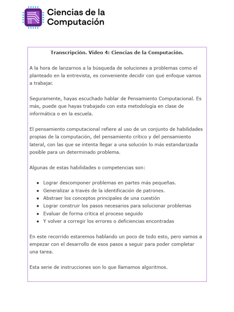 Video 4 - Ciencias de La Computacion | PDF