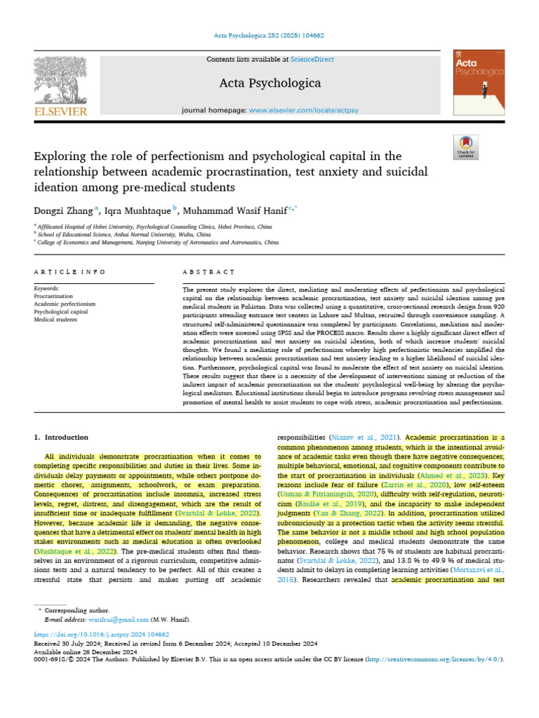 Perfectionism's Impact on Student Procrastination | PDF | Perfectionism ...