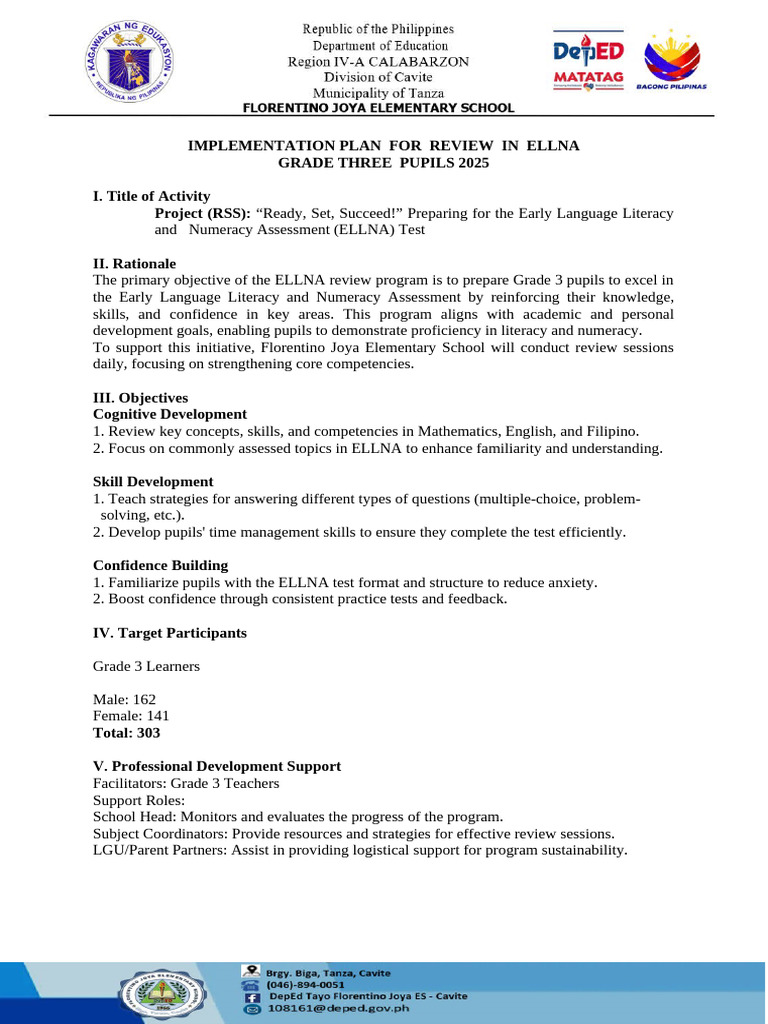 ELLNA 2025 Review Plan for Grade 3 | PDF | Teachers | Educational ...