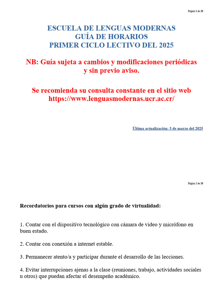 Guía de Horarios UCR 2025 | PDF | Escritura | Comunicación