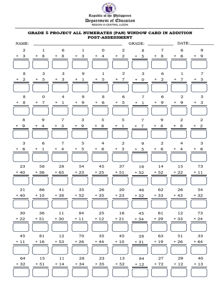 Grade 5 Math Window Card Assessments | PDF | Philippines | Public ...
