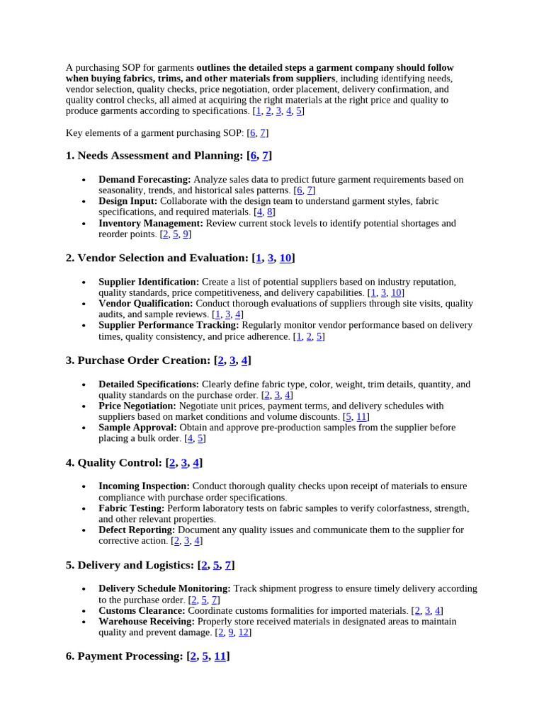 Garment Purchasing SOP Overview | PDF | Supply Chain | Business