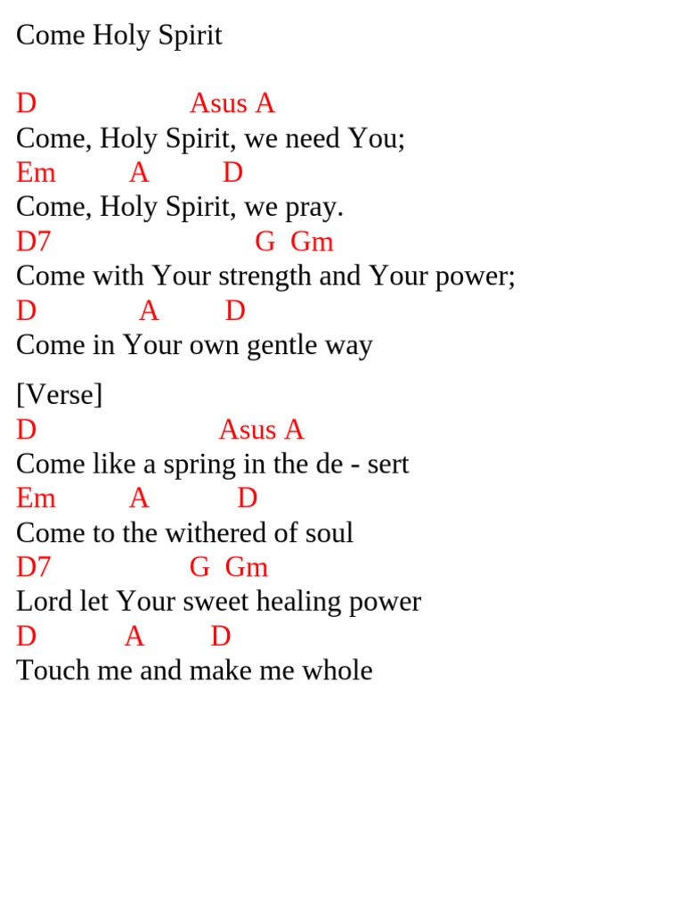 Come Holy Spirit Chords