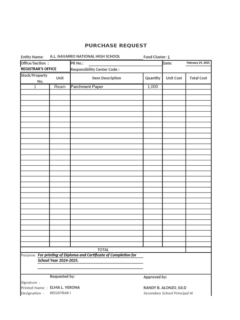 Purchase Request Blank | PDF