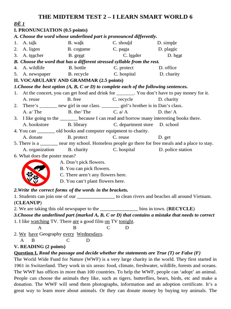 Midterm Test 2: Smart World 6 Exam | PDF | World Wide Fund For Nature