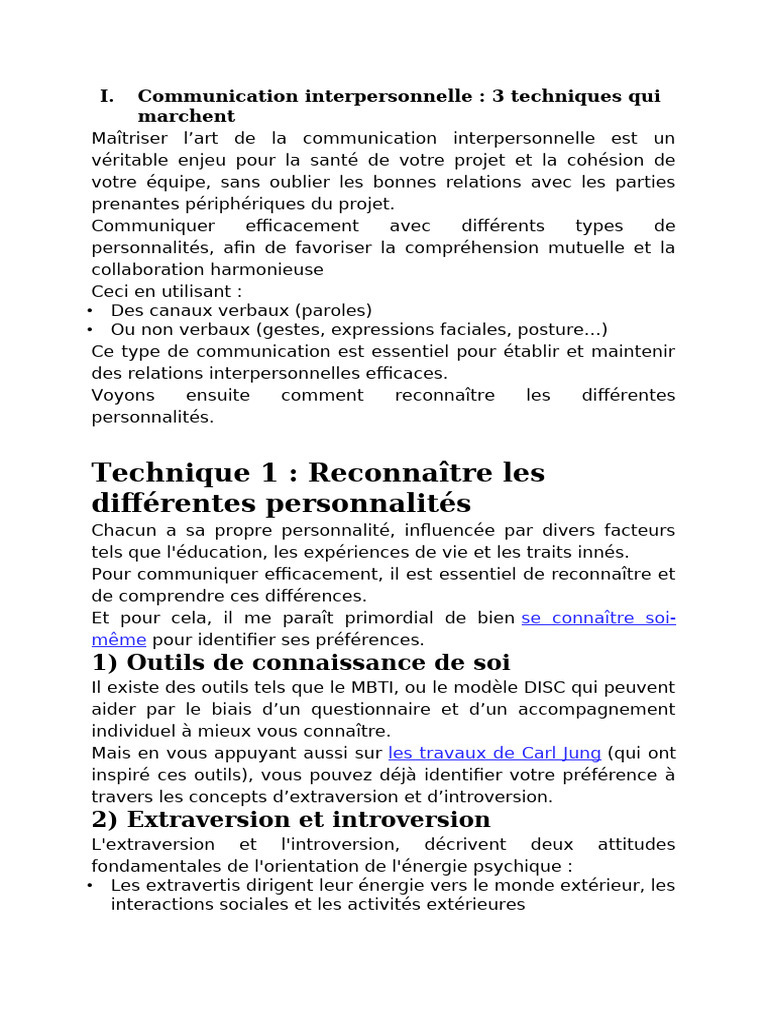 Techniques de communication interpersonnelle | PDF | Introversion et ...