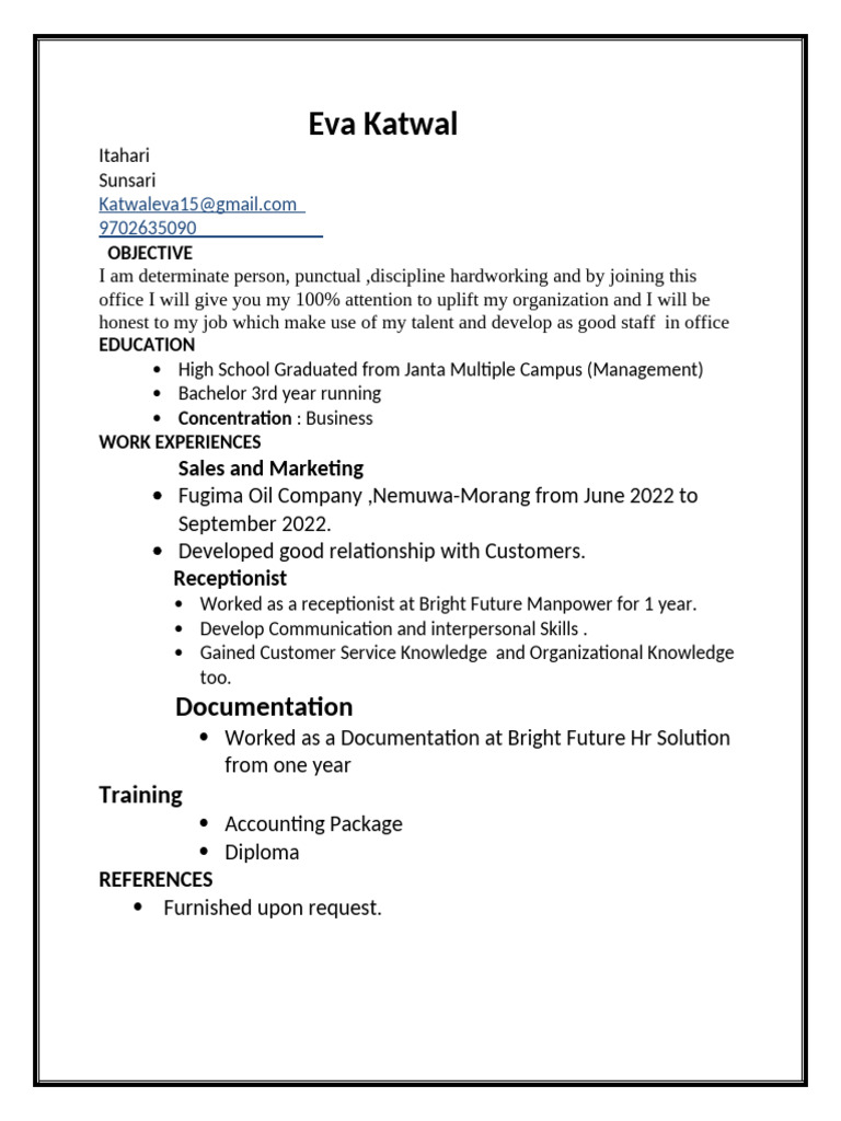 Professional Profile of Eva Katwal | PDF