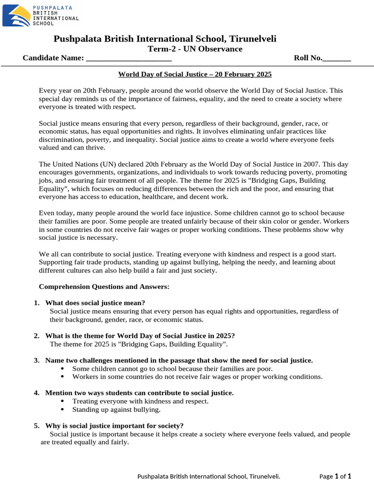 World Day of Social Justice 2025 Guide | PDF | Social Justice | Social ...