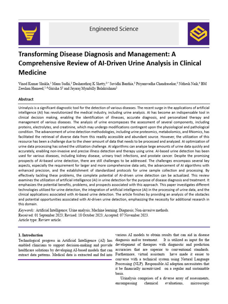 AI in Urine Analysis for Disease Diagnosis | PDF | Artificial ...
