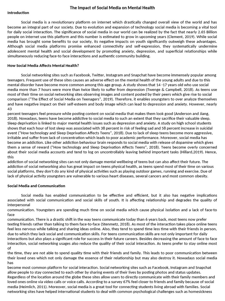 Social Media's Effects on Teen Mental Health | PDF | Cyberbullying ...