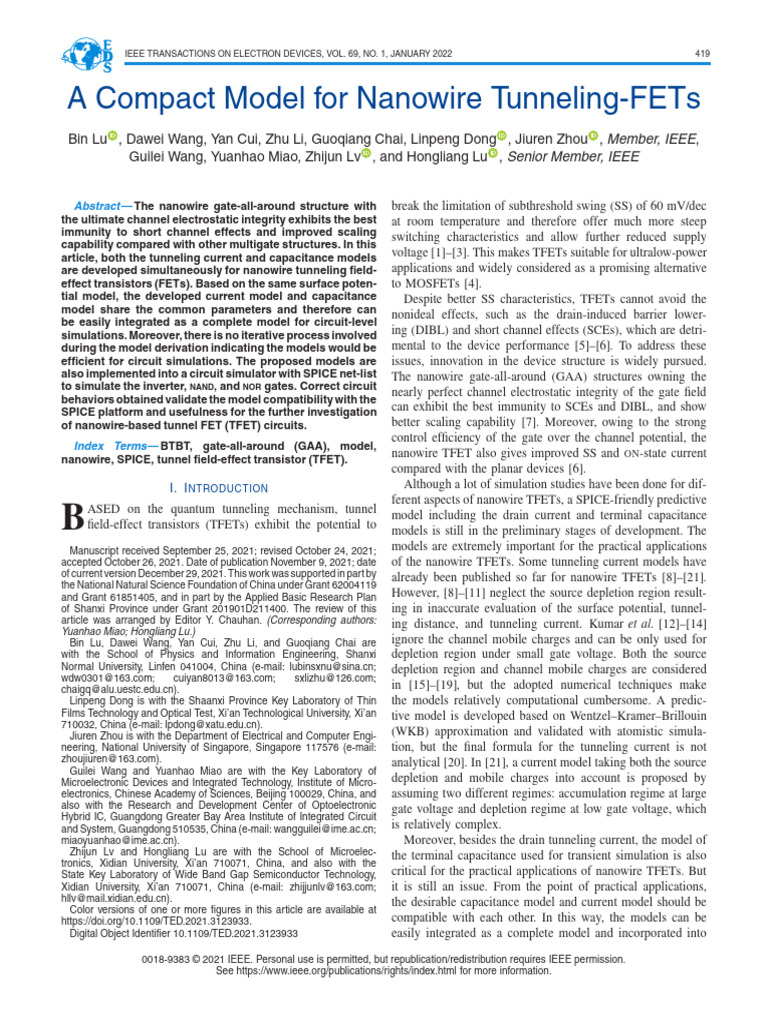 Compact Model for Nanowire TFETs | PDF | Field Effect Transistor | Spice