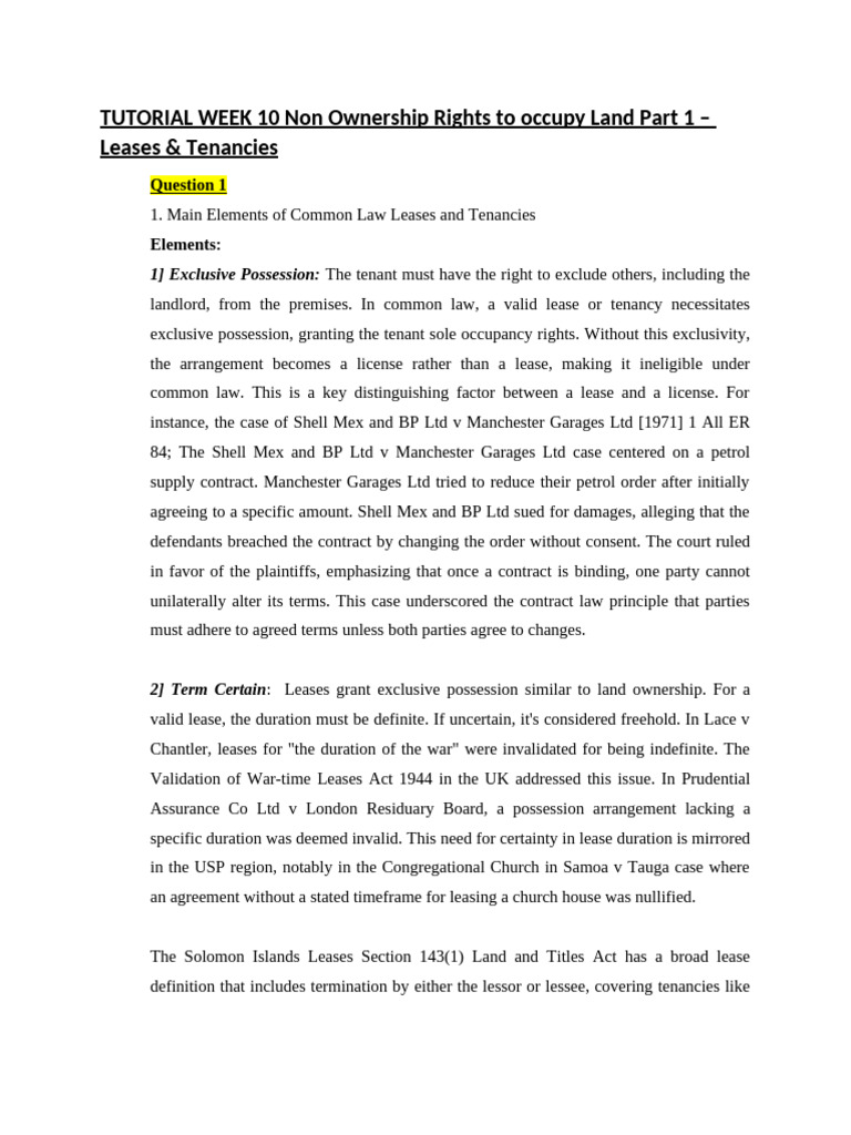 Common Law Leases and Tenancies Explained | PDF | Leasehold Estate | Lease
