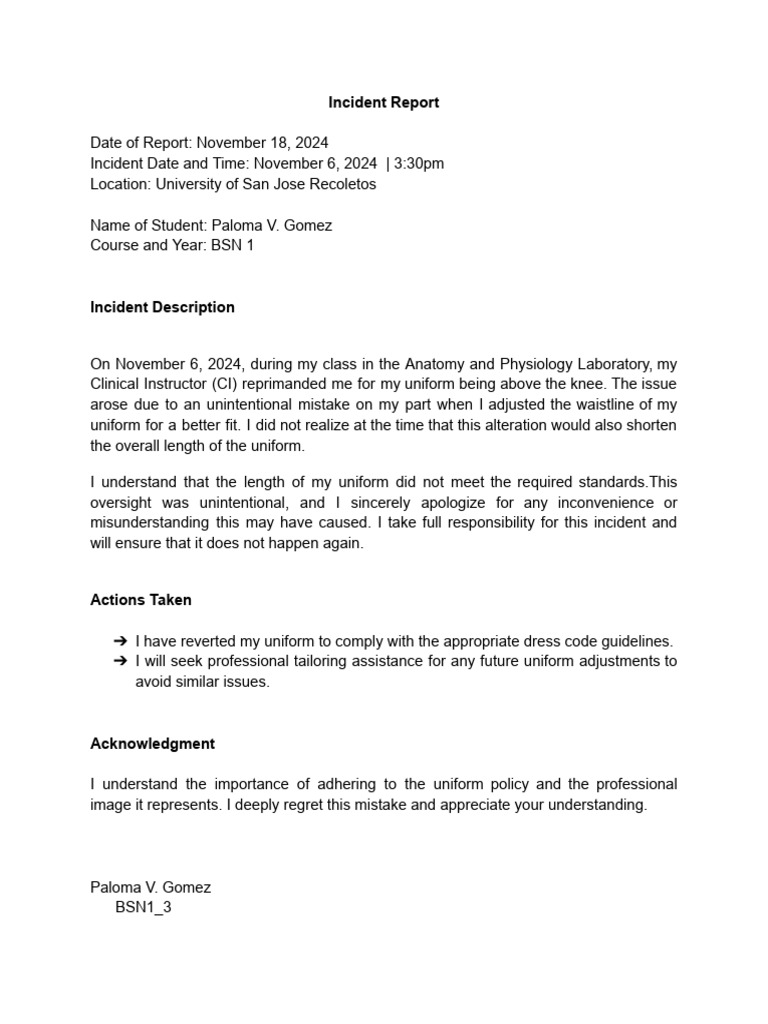 Uniform Policy Incident Report | PDF