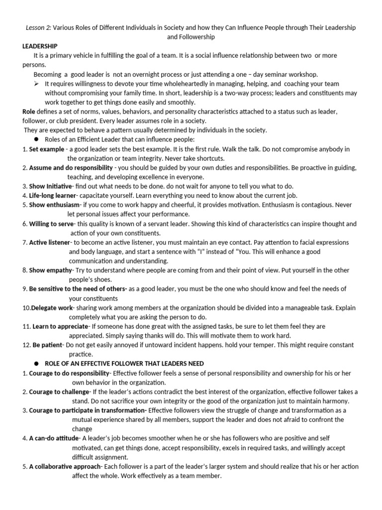 Leadership and Followership Roles Explained | PDF | Leadership | Cognition