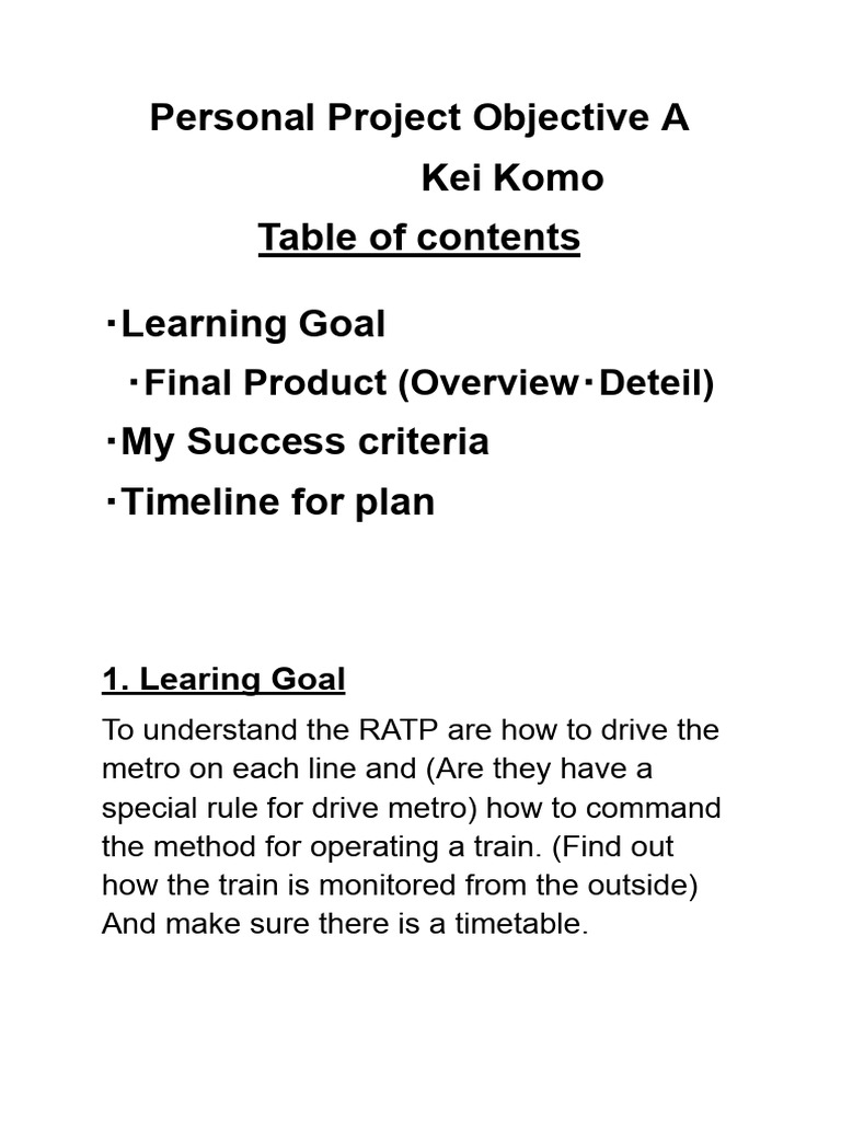 Personal Project Objective A | PDF
