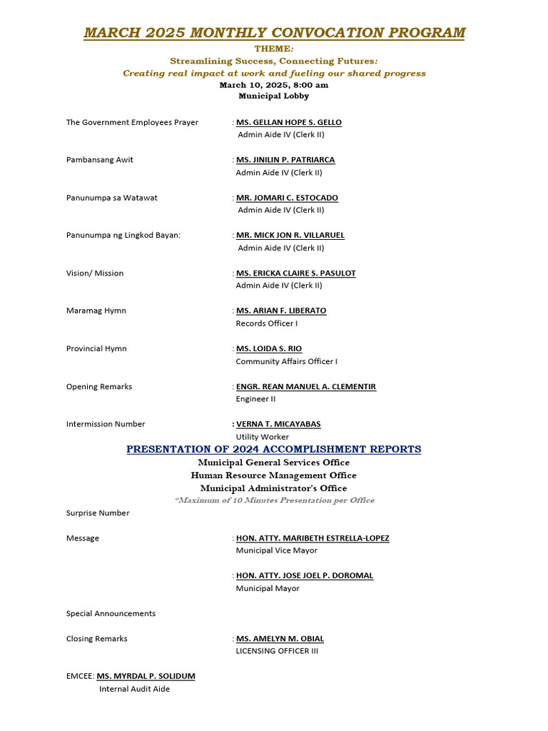 March 2025 Convocation Program Overview | PDF