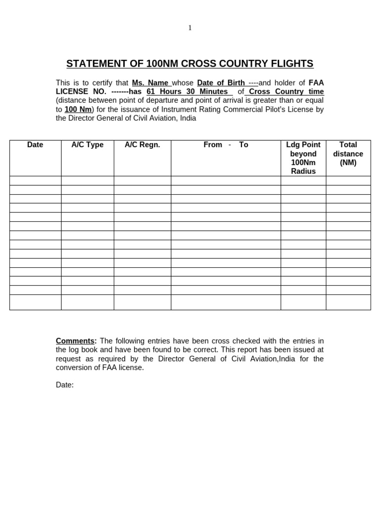 Statement of Cross Country Flights New Format | PDF
