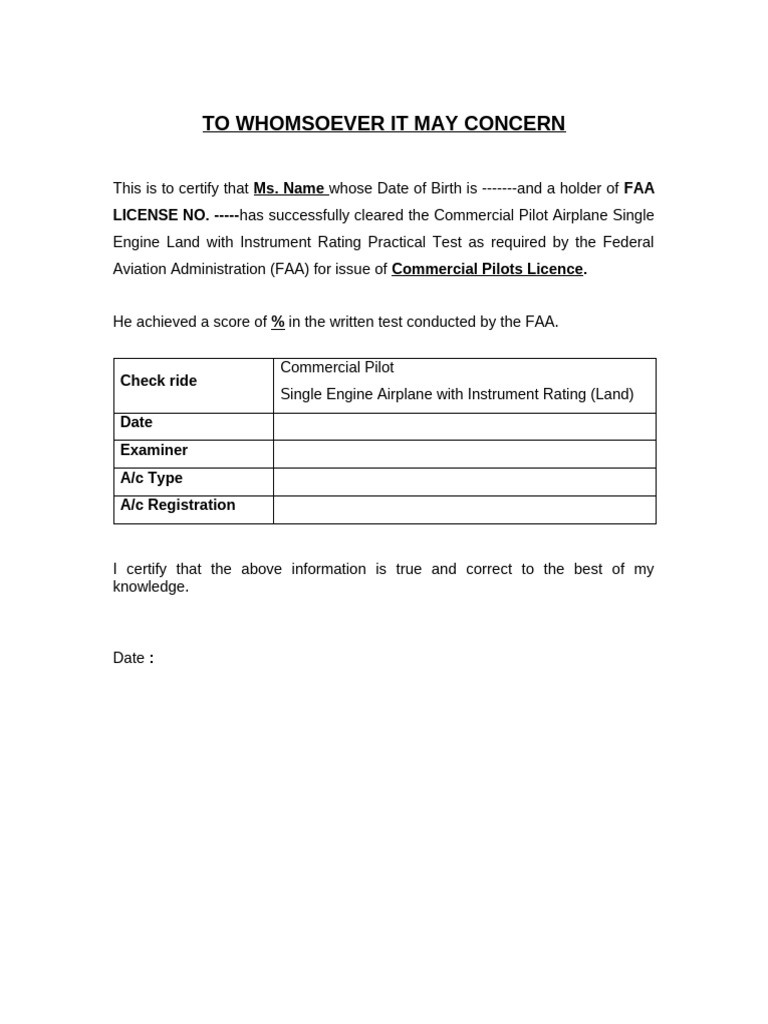 FAA Commercial Pilot Certification Document | PDF