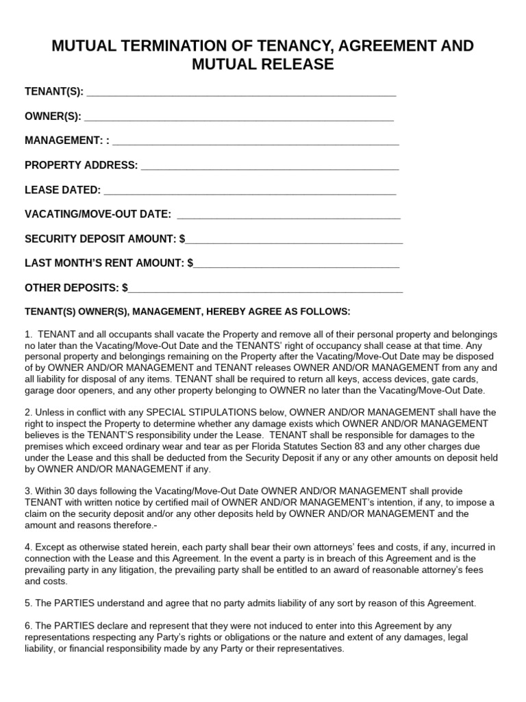 MUTUAL TERMINATION OF TENANCY S | PDF | Lease | Leasehold Estate