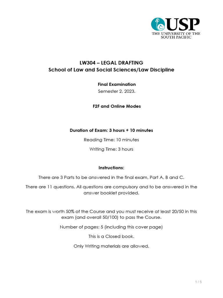 LW304 Final Exam Paper S2 2023 Oct-5-2023 | PDF | Crimes | Crime & Violence
