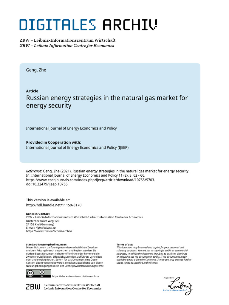 Russian Energy Strategies in The Natural Gas Market For | PDF | Natural ...