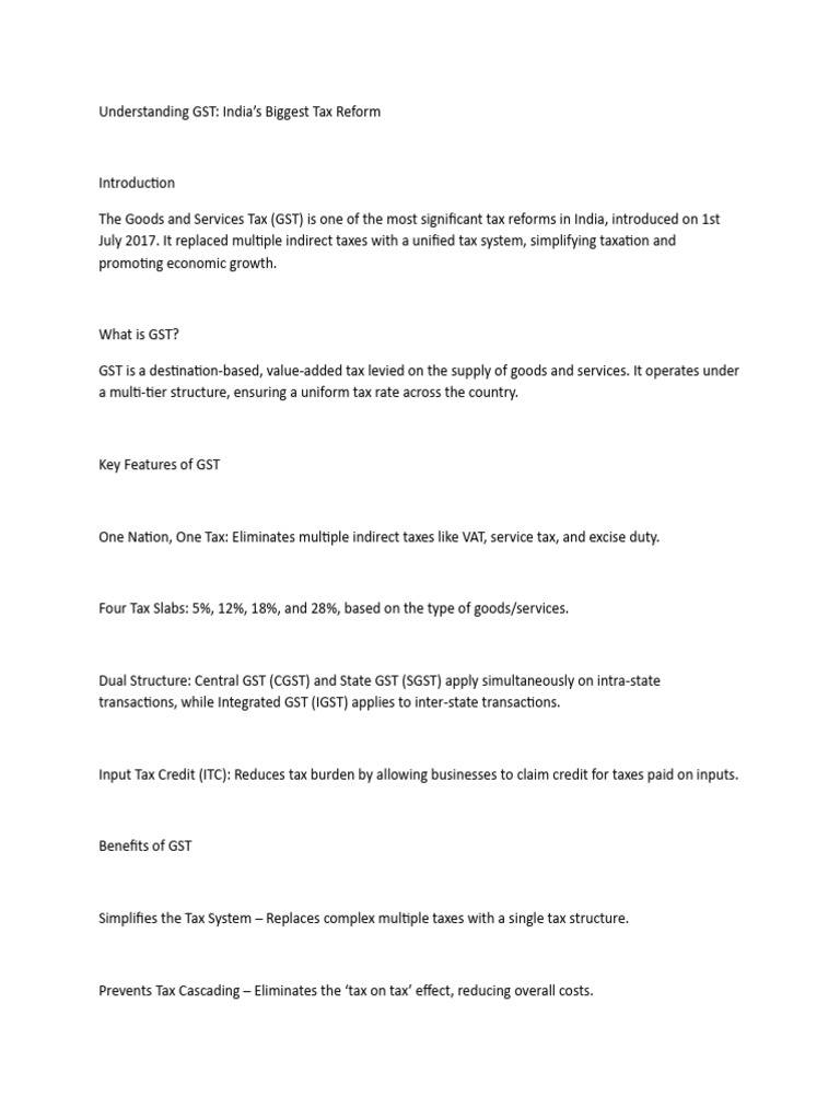Understanding India's GST Tax Reform | PDF