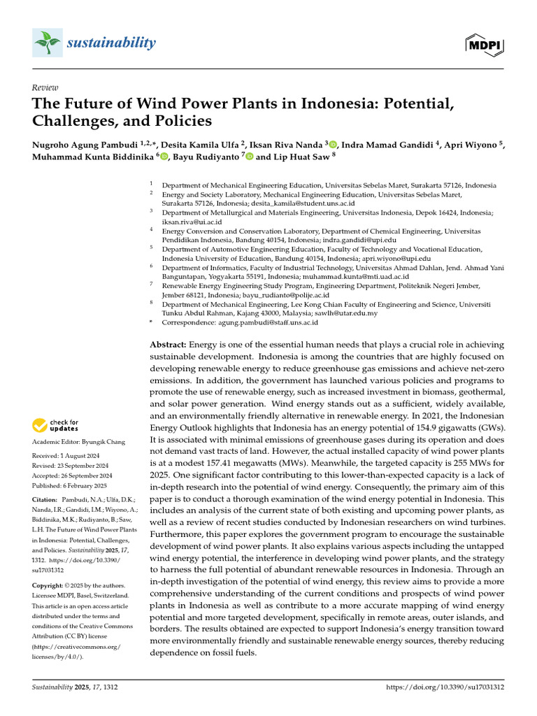 Sustainability 17 01312 | PDF | Renewable Energy | Wind Power