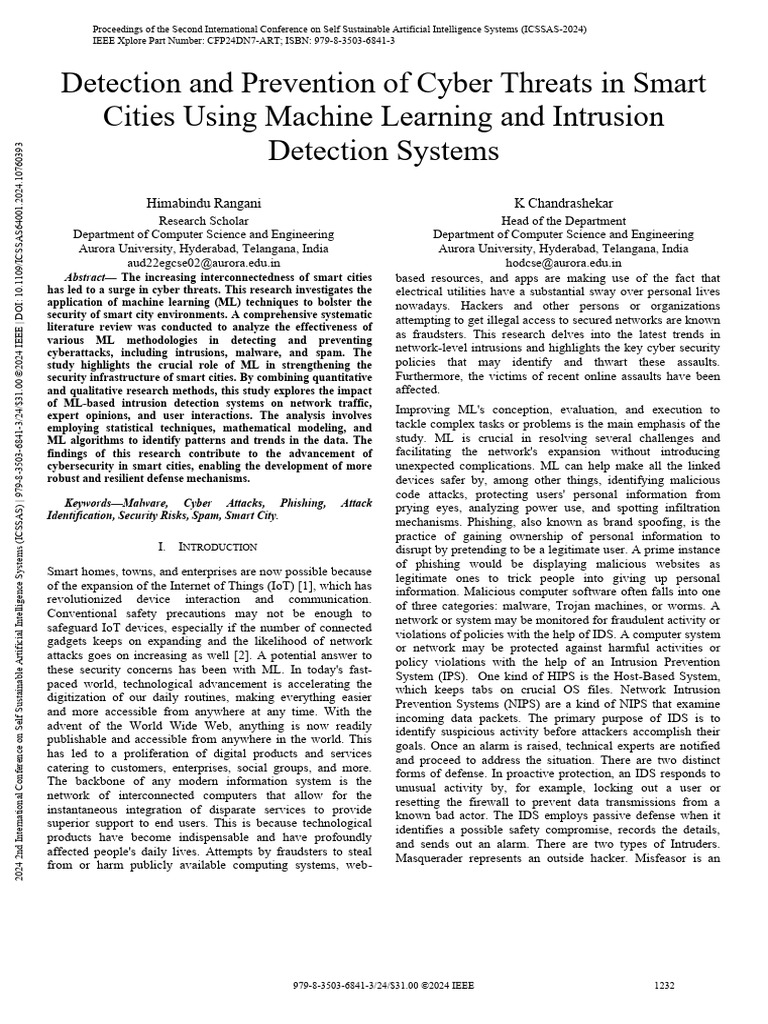 Cybersecurity in Smart Cities: ML Solutions | PDF | Security | Computer ...